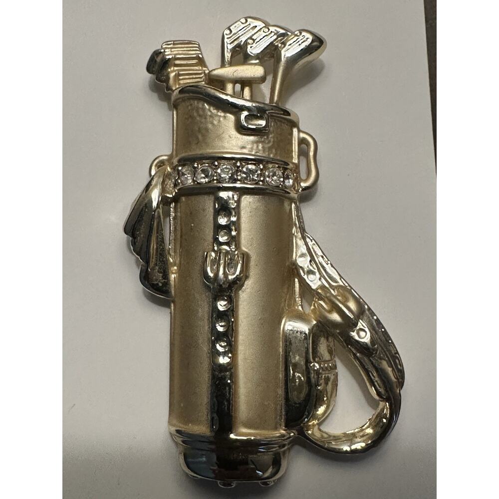 Vintage OAJC Gold Tone Pin, Golf Club Bag Brooch, Golf Club Bag & Rhinestone Pin